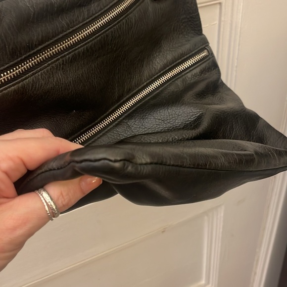 Margot Triple Zip Black Leather Slim Crossbody Messenger - Picture 11 of 12